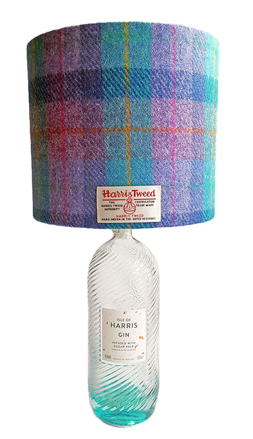 20cm D Drum Kingfisher Check Harris Gin Bottle Lamp