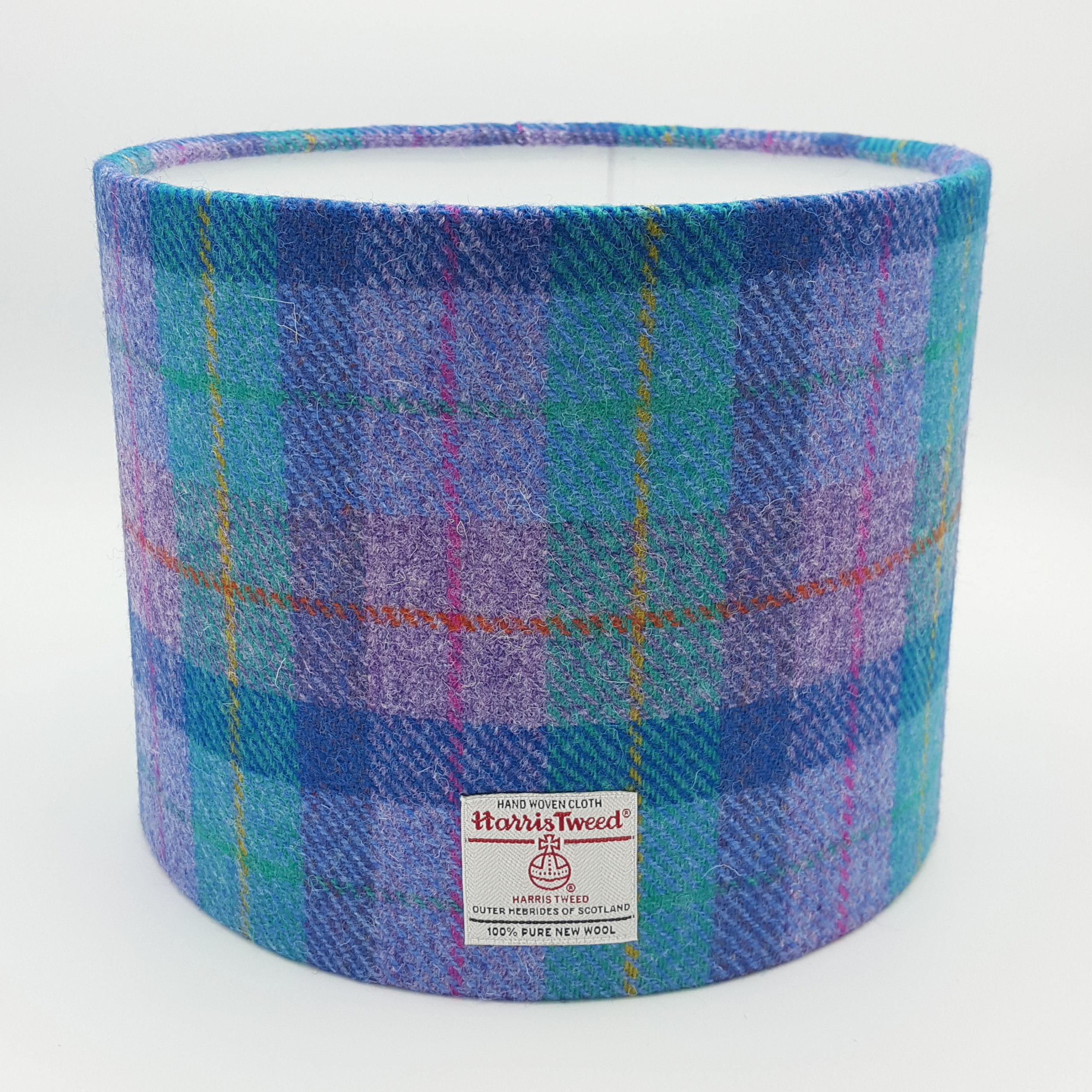 Kingfisher Blue and Violet Check Harris Tweed Lampshade