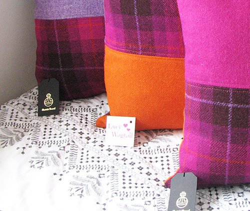 Trio of bespoke cushions in Harris Tweed