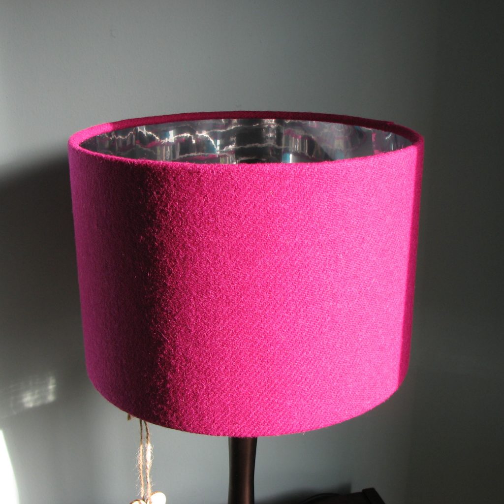 Cerise Pink Harris Tweed Lampshade with Metallic Lining