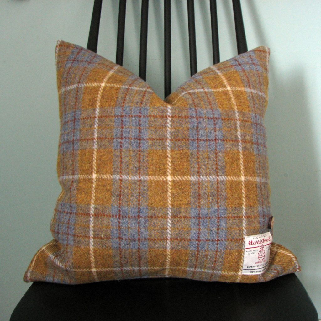 Mustard and Blue Check Harris Tweed Cushion Cover