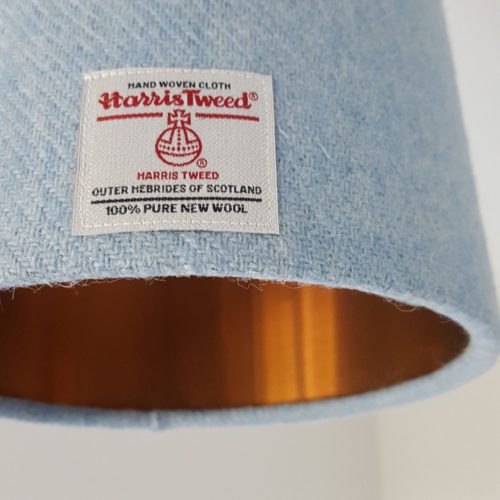 Blue Harris Tweed 20cm Lampshade with copper lining