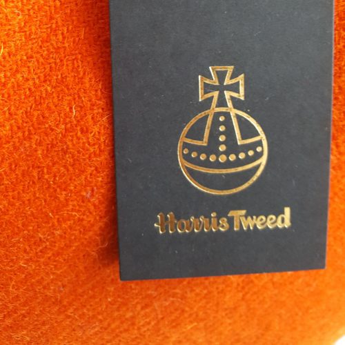 Harris Tweed Label on Orange Cushion