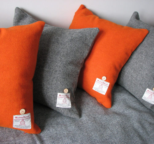Mid Grey Harris Tweed Cushions with Burnt Orange