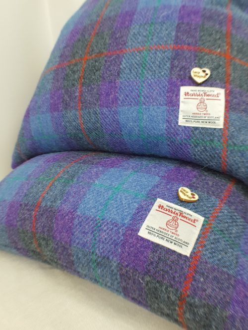 Purple Blue Grey Check Cushion Labels and Button