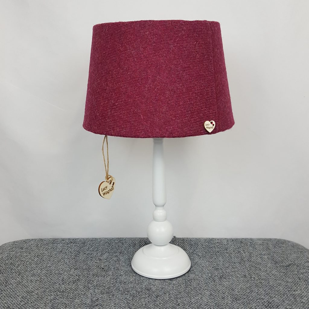 25cm empire shaped lampshade in raspberry Harris Tweed