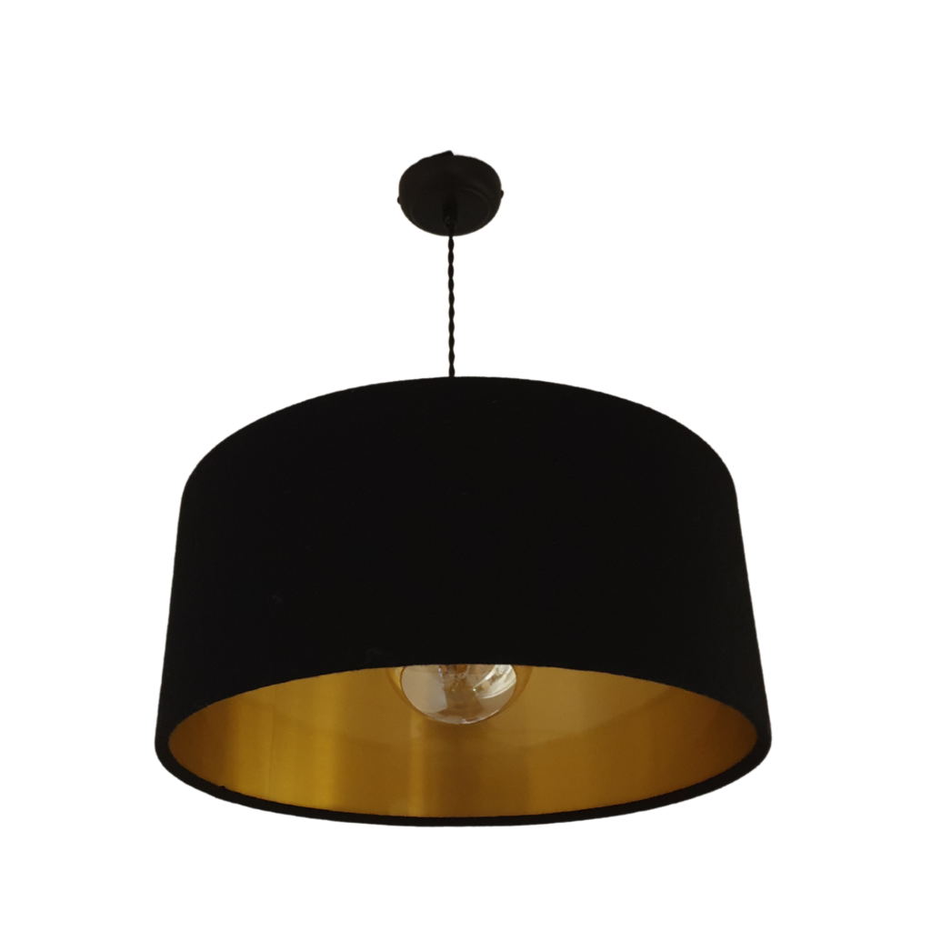 Black Harris Tweed Lampshade with brushed Gold interior