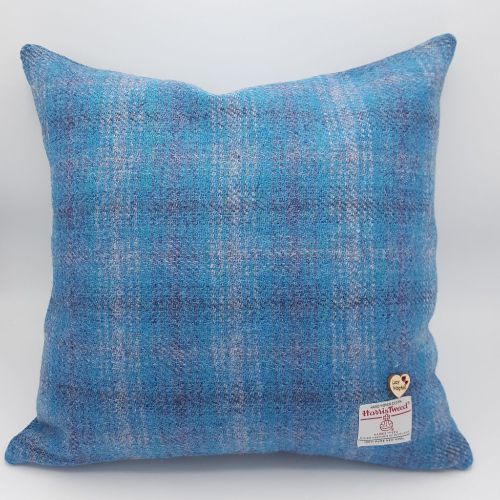 Turquoise, grey & purple Harris Tweed cushion