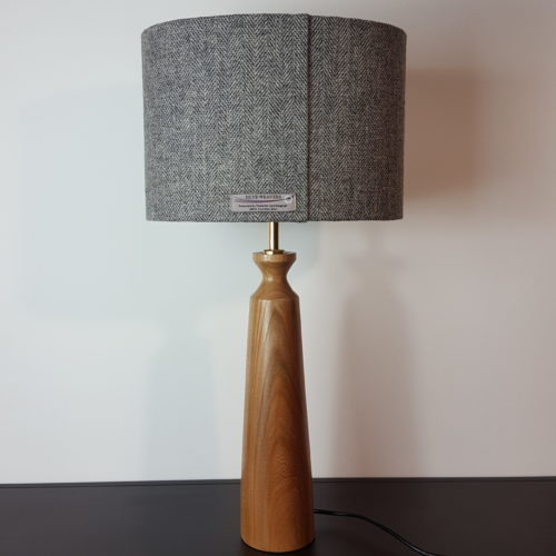 Skye Weavers Oval lampshade in Grey Herringbone on Ash Wood Table Lamp