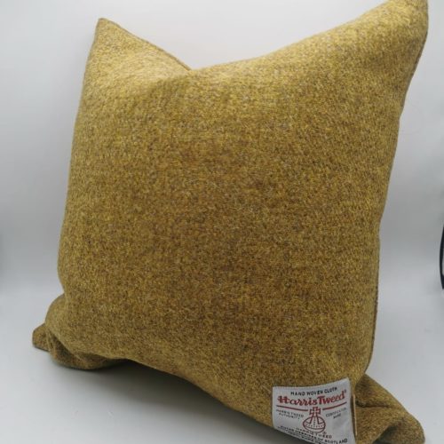 mustard harris tweed cushion