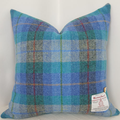 Blue Turquoise Check Harris Tweed Cushion Cover