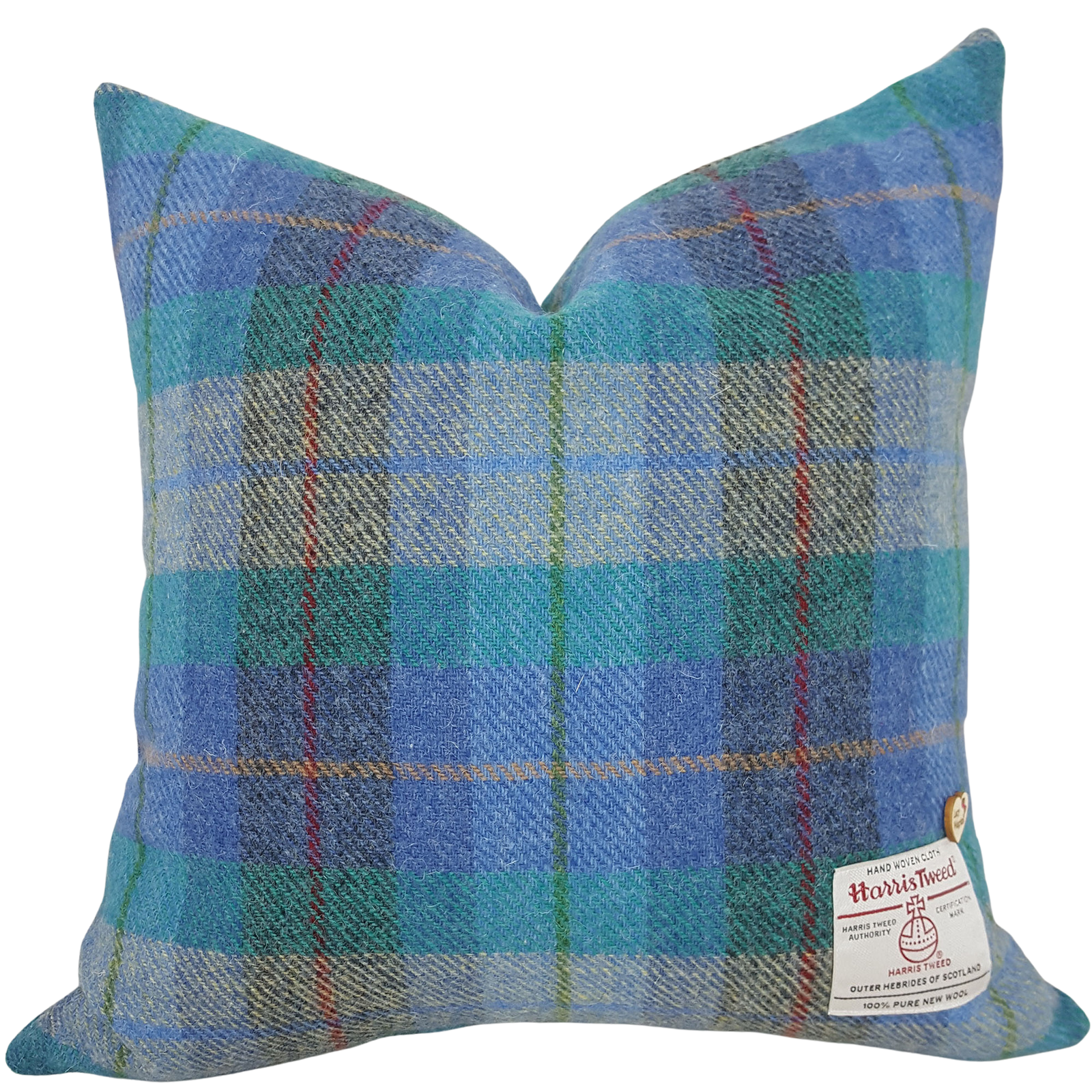 Blue and Turquoise Check Harris Tweed Cushion