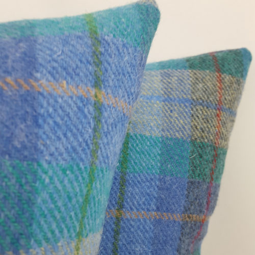 Blue Turquoise Check Harris Tweed Cushion Cover