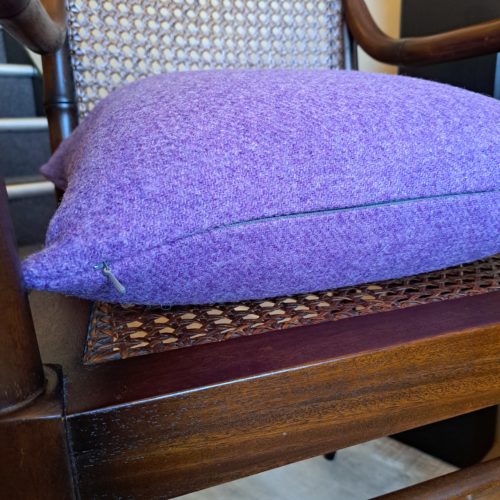 Lilac Harris Tweed Cushion with concealed zip closure