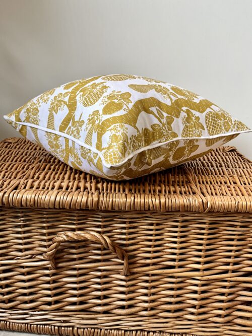 Golden Yellow Orchard Fruits Cushion by Lucy Wagtail Interiors