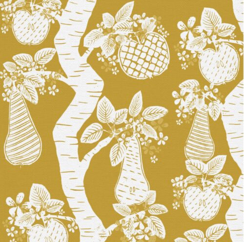 Golden Yellow Orchard Fruits Fabric Swatch