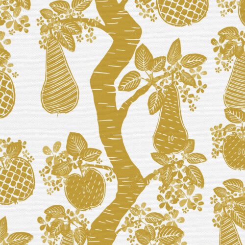 Golden Yellow Orchard Fruits Fabric Swatch Pos
