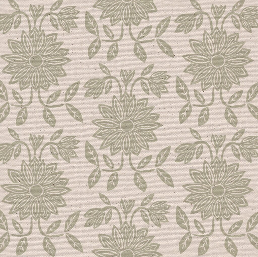 Sunflower Posy Fabric in Pastel Green