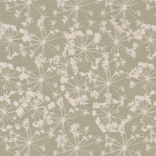 Country Lane Flower Tops Fabric in Pastel Green by Lucy Wagtail Interiors