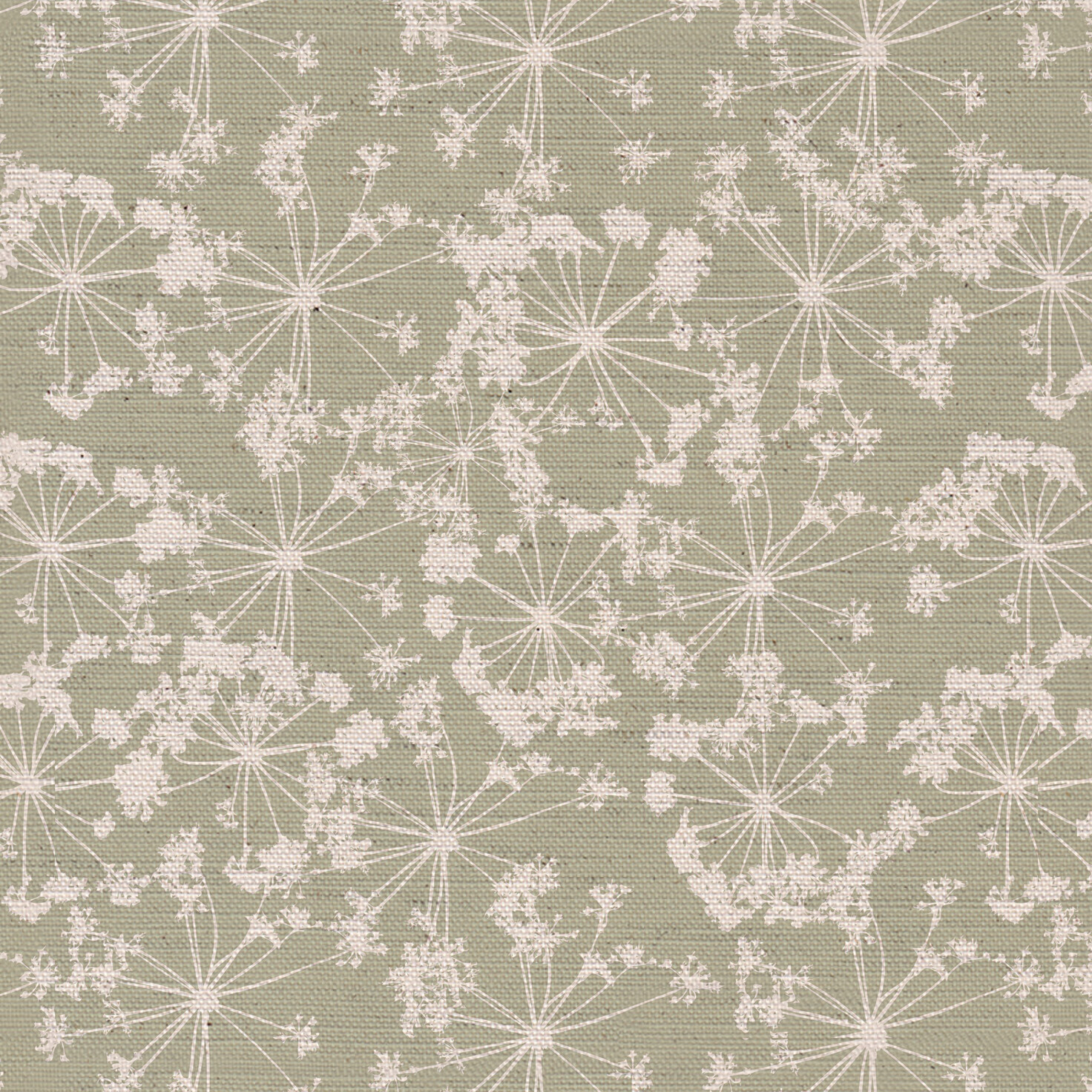 Country Lane Flower Tops Fabric in Pastel Green on a Natural Background