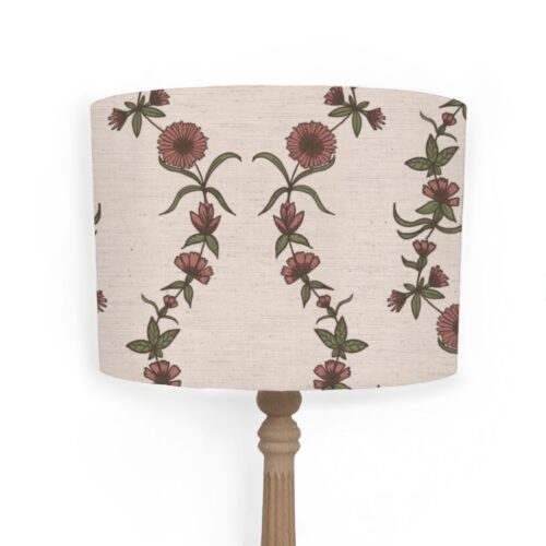 Handmade Lampshade made using Evelyn fabric in Pink by Lucy Wagtail Interiors