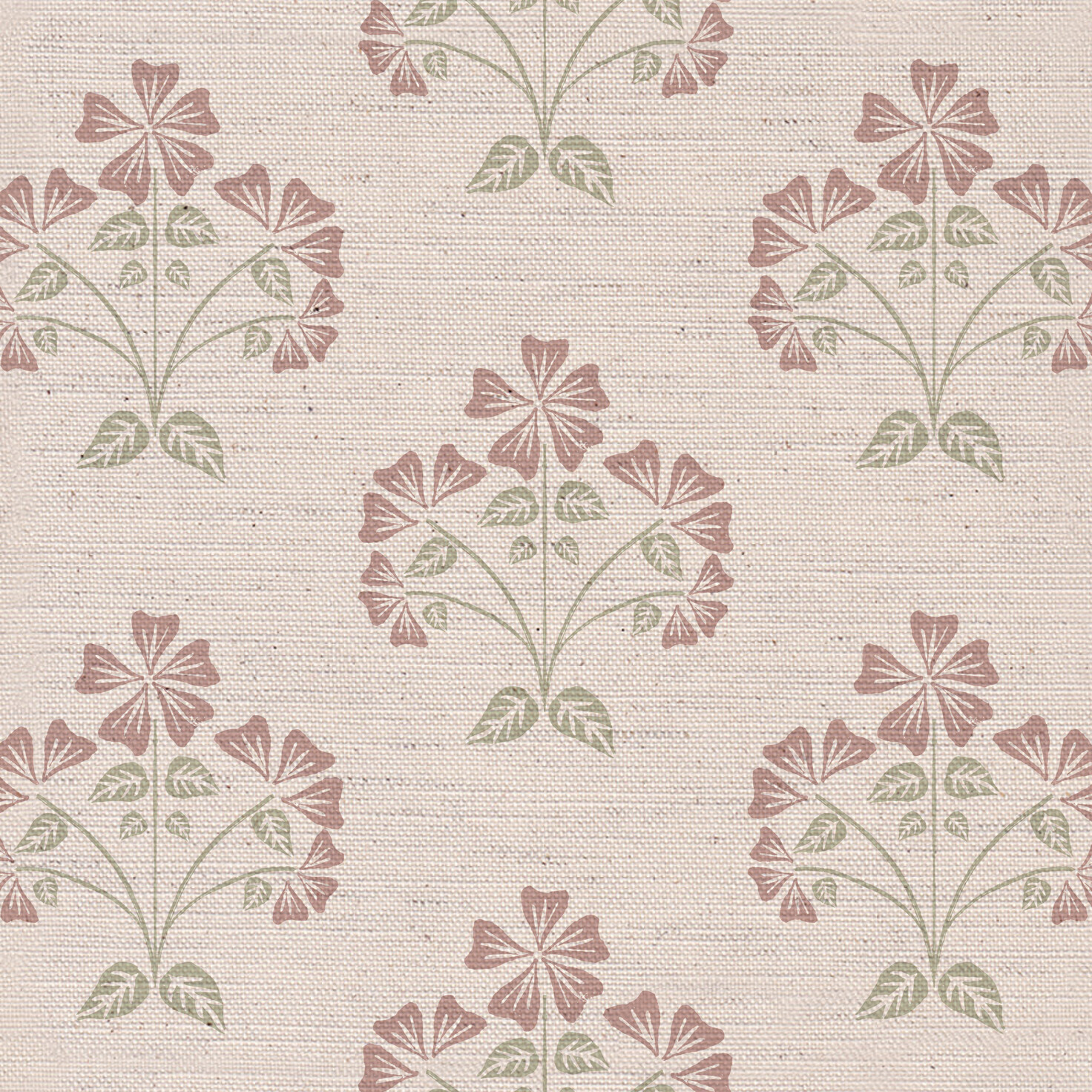 Meadow Posy Fabric in Pink on Natural Background