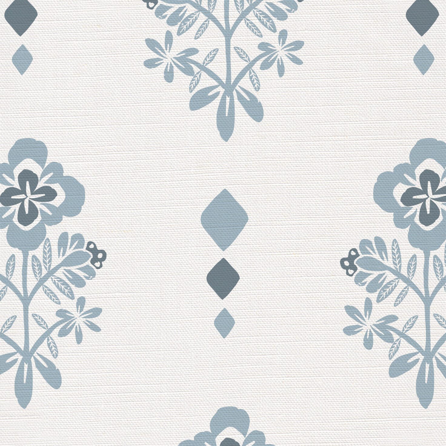 Floret Fabric in Blue on a White Background