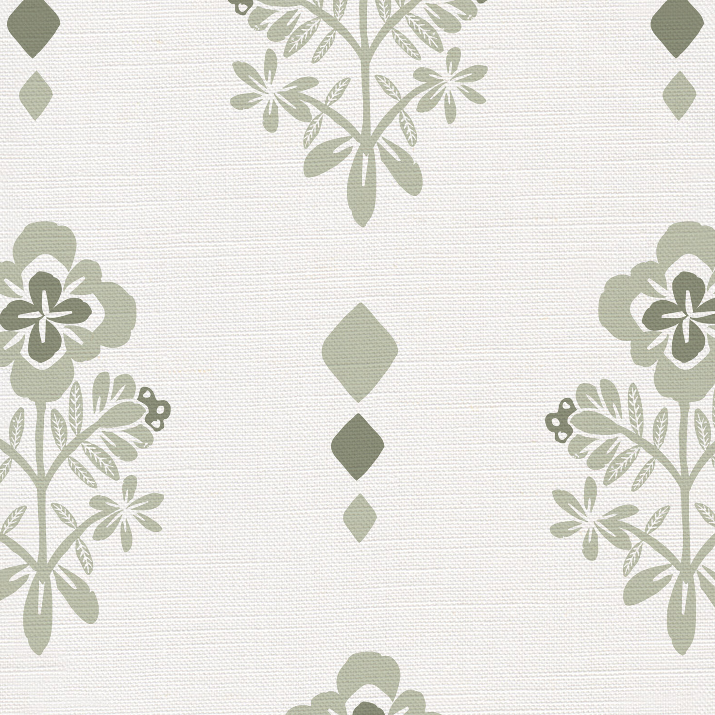 Floret Fabric in Green on a White Background