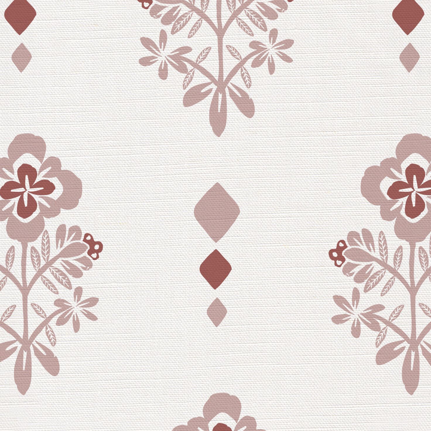 Floret Fabric in Pink on a White Background