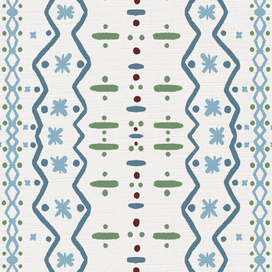 Melody Fabric in Blue and Green on a White Background
